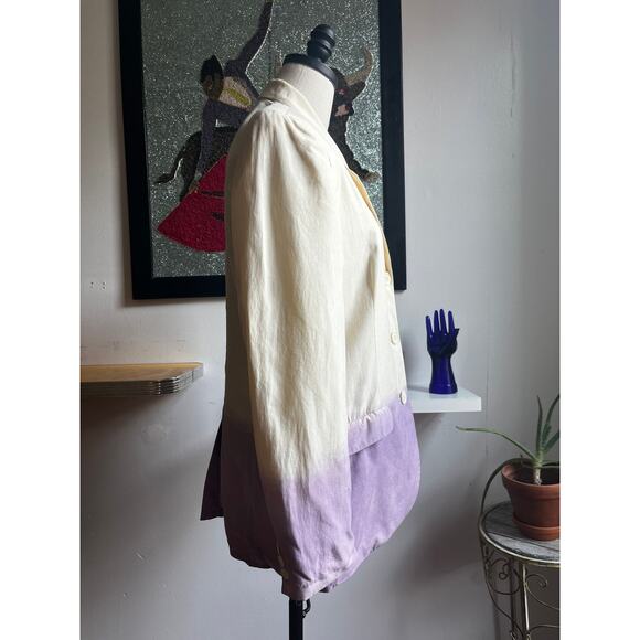 Vintage 90s Guess Reworked Silk Blazer | Hand-Dyed Ombre Cream to Lilac | M - Picture 4 of 9